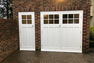 Middleton side hung doors with modern hardware with matching side door